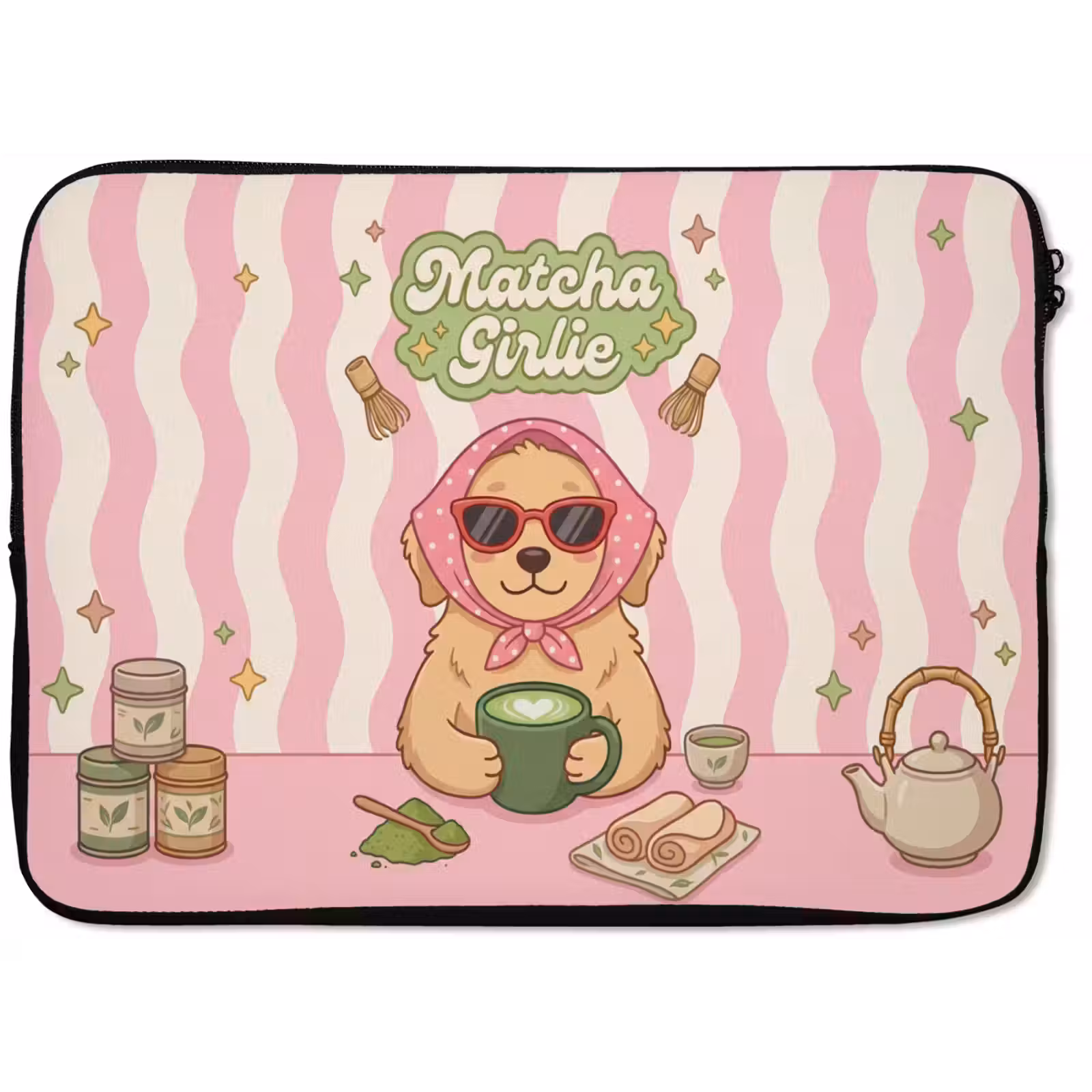 Laptophoes - Matcha - Hond - Roze - Groen — 1