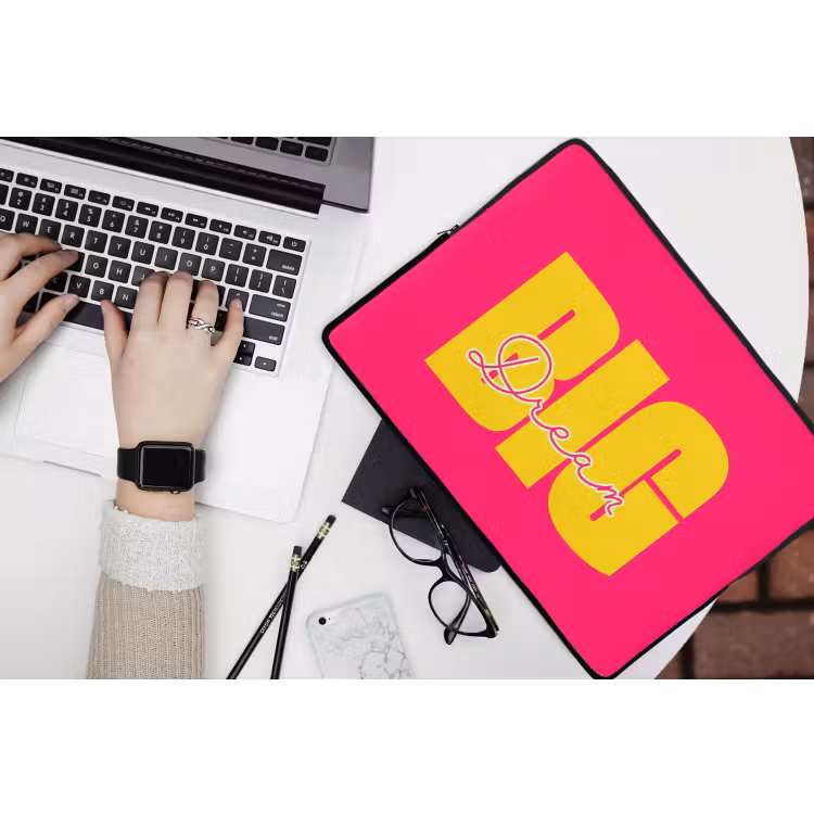 Laptophoes - Dream big - Roze - Geel - Minimalistisch — 3