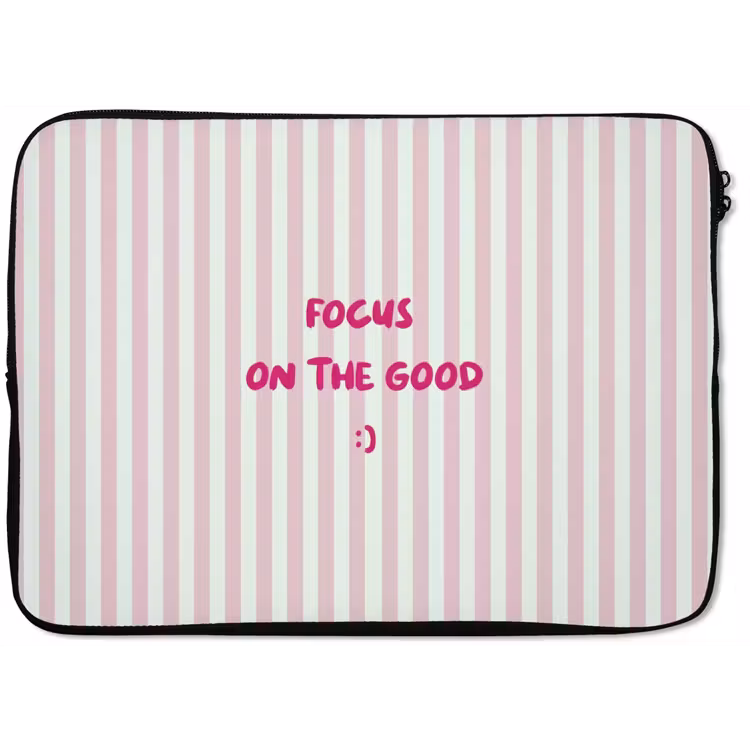 Laptophoes - Focus on the good - Strepen - Roze - Smiley — 1