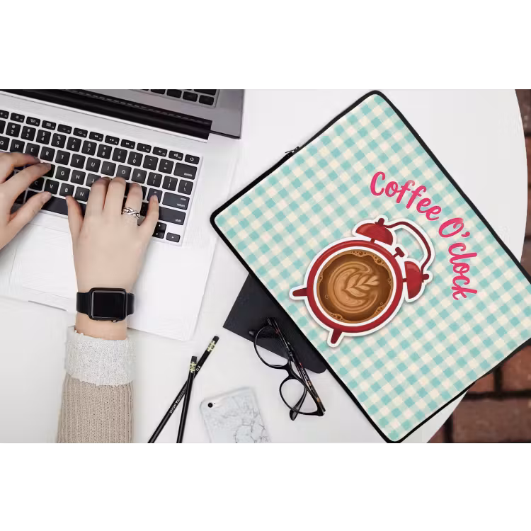 Laptophoes - Koffie - Klok - Groen — 3