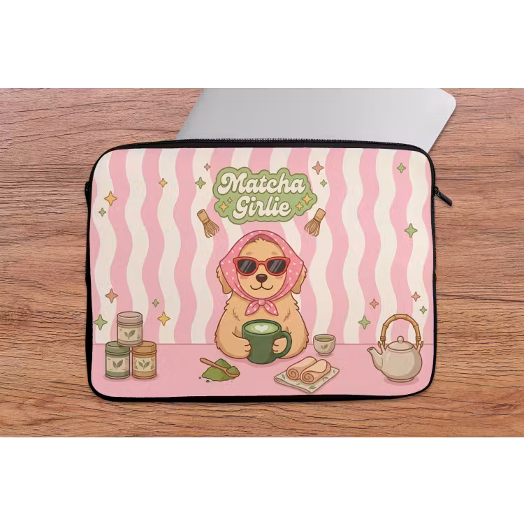 Laptophoes - Matcha - Hond - Roze - Groen — 2