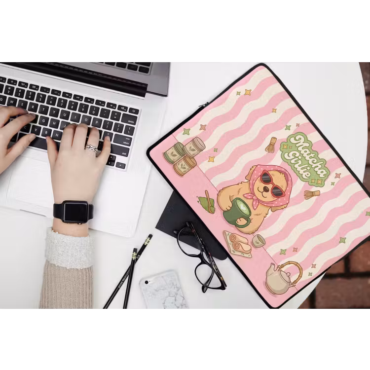 Laptophoes - Matcha - Hond - Roze - Groen — 3