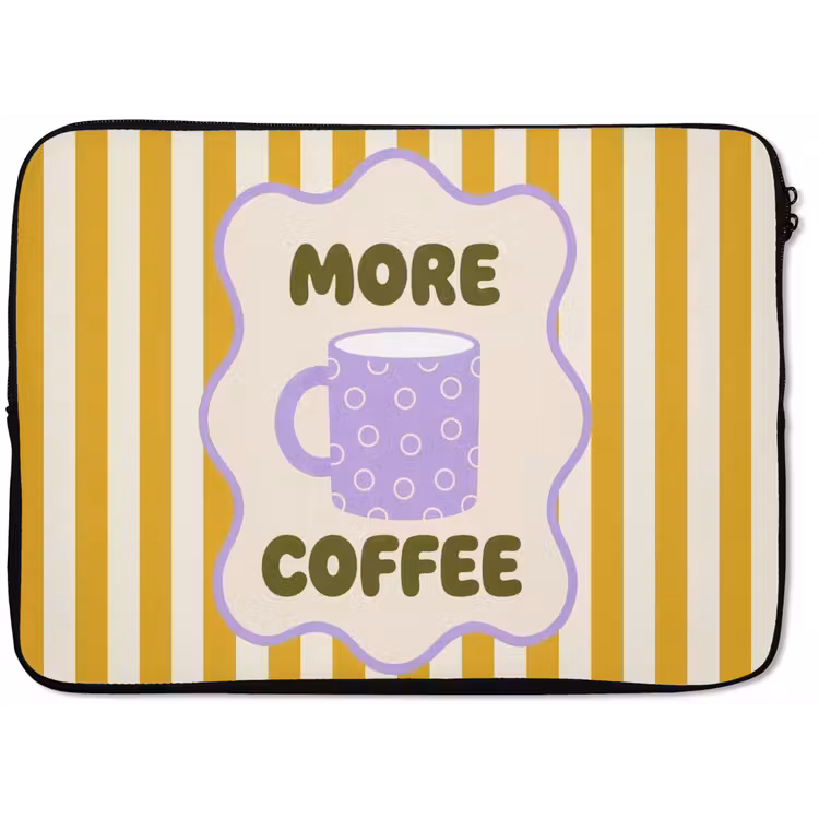 Laptophoes - More coffee - Geel - Paars - Strepen - Mok — 1