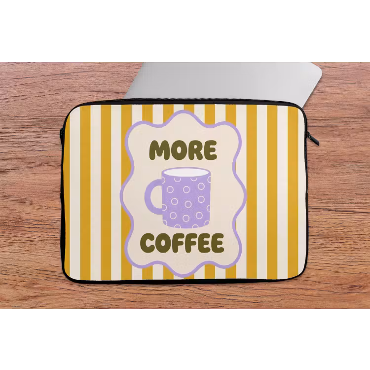 Laptophoes - More coffee - Geel - Paars - Strepen - Mok — 2
