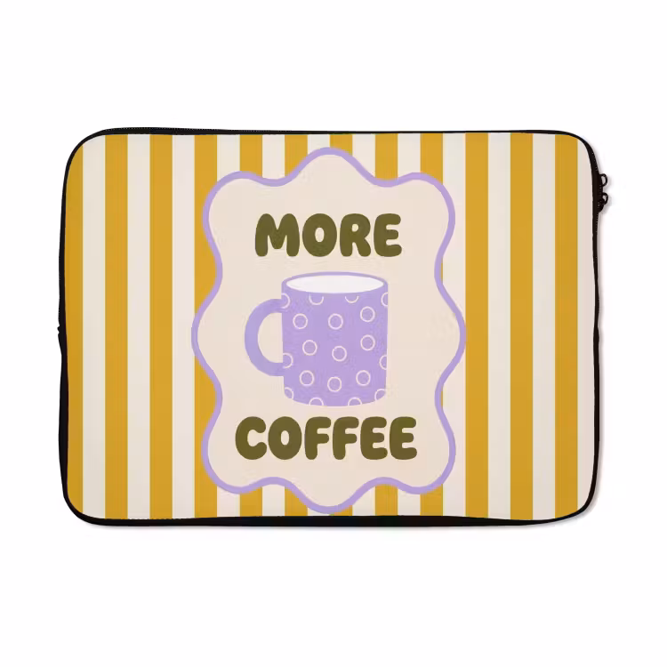 Laptophoes - More coffee - Geel - Paars - Strepen - Mok — 5