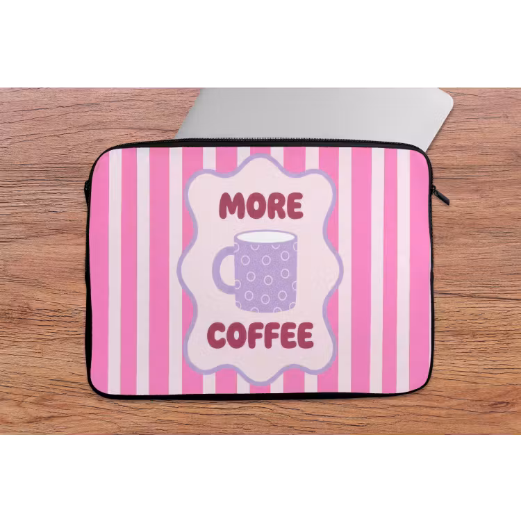 Laptophoes - More coffee - Roze - Paars - Strepen - Mok — 2