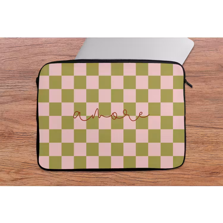Laptophoes - Patroon - Geblokt - Olijfgroen - Amore — 2