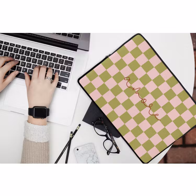 Laptophoes - Patroon - Geblokt - Olijfgroen - Amore — 3