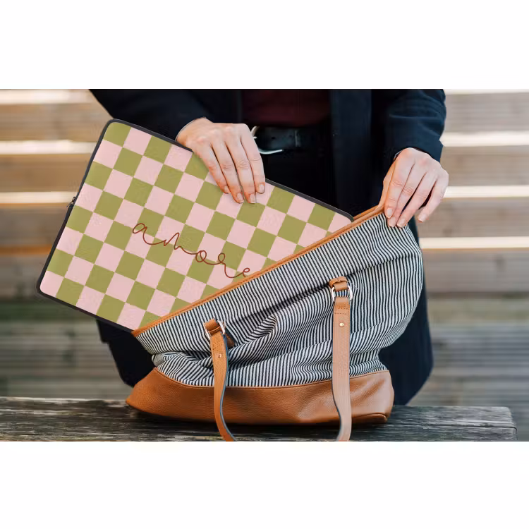 Laptophoes - Patroon - Geblokt - Olijfgroen - Amore — 4