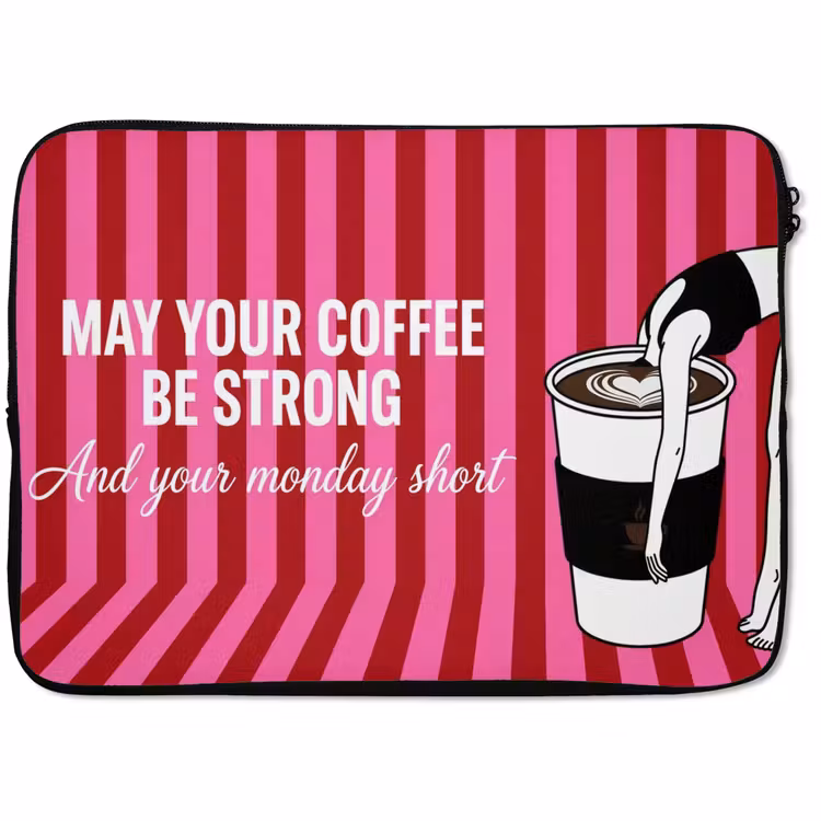 Laptophoes - Roze - Strepen - Koffie - Maandag — 1