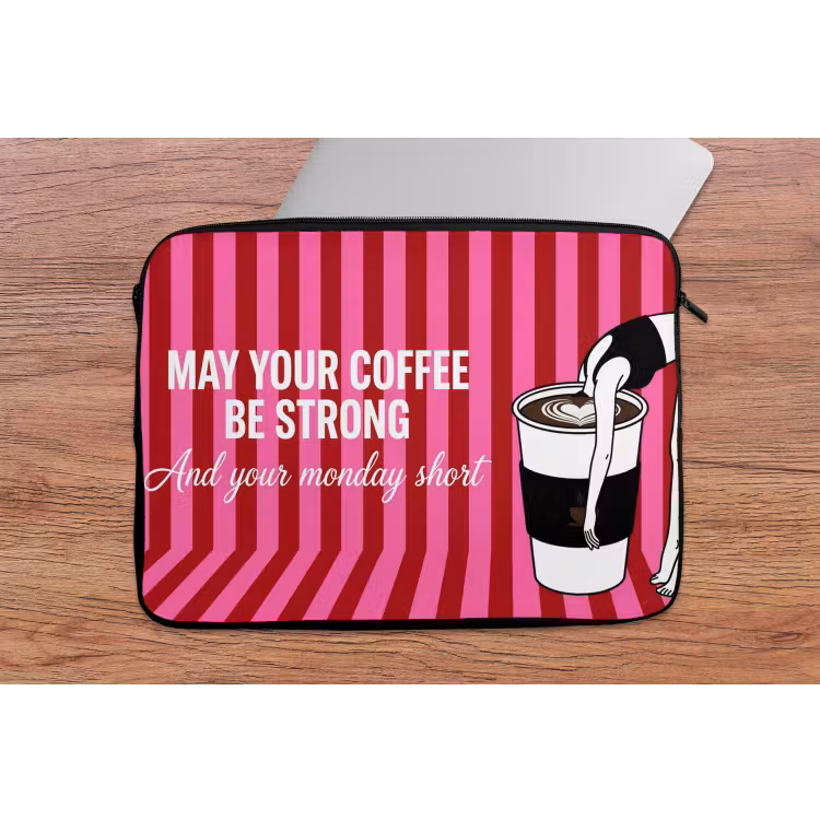 Laptophoes - Roze - Strepen - Koffie - Maandag — 2