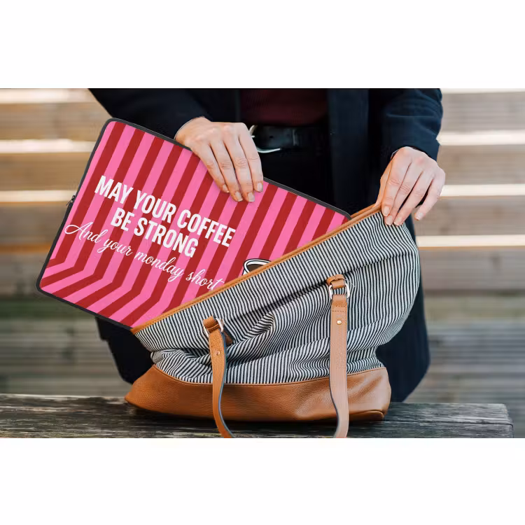 Laptophoes - Roze - Strepen - Koffie - Maandag — 4