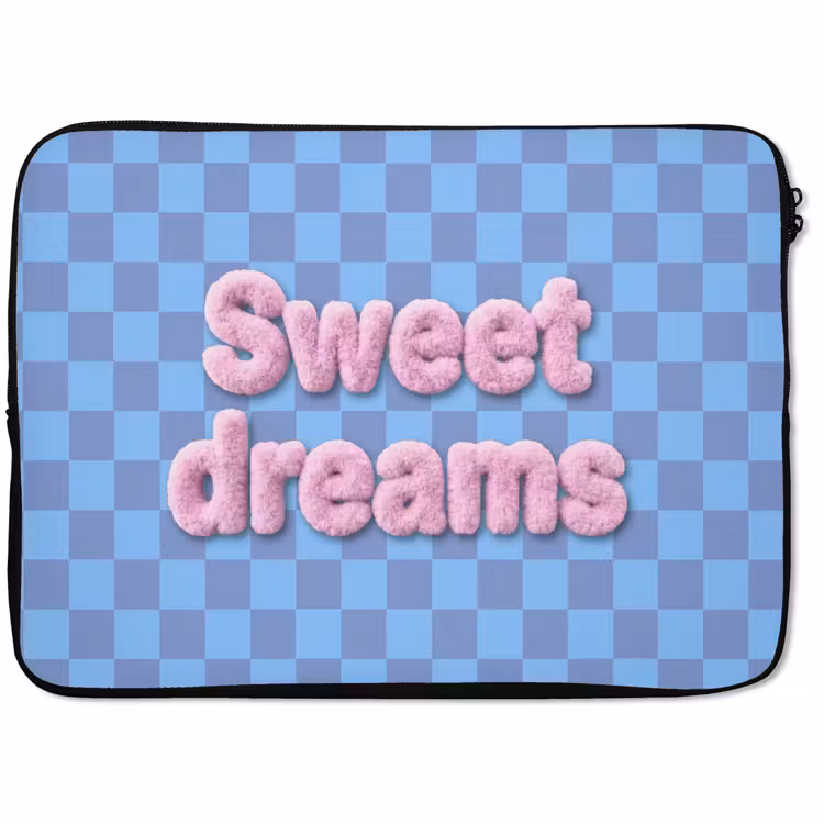 Laptophoes - Sweet dreams - Vierkanten - Roze - Blauw — 1