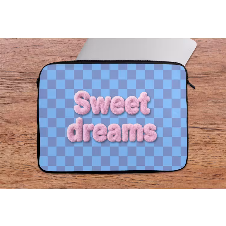 Laptophoes - Sweet dreams - Vierkanten - Roze - Blauw — 2