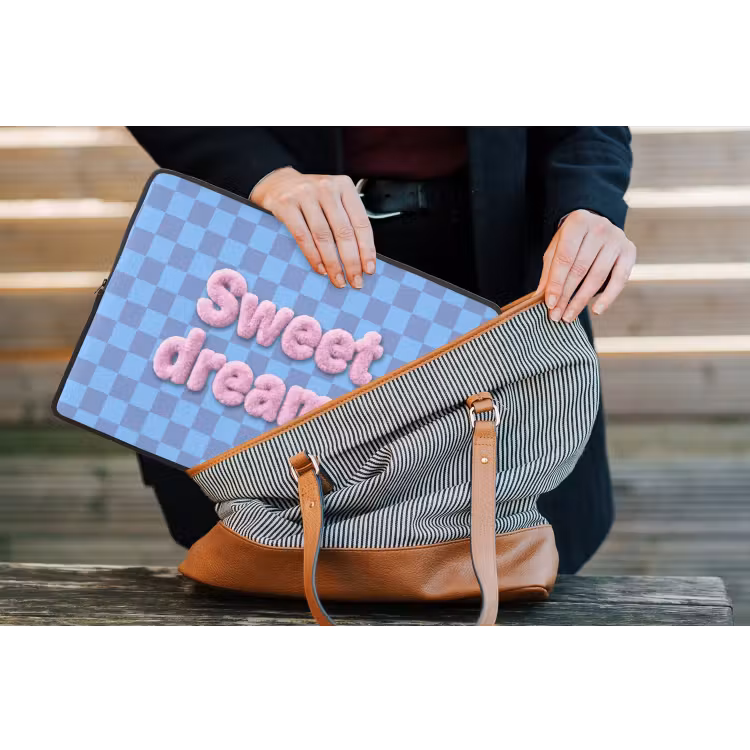 Laptophoes - Sweet dreams - Vierkanten - Roze - Blauw — 4