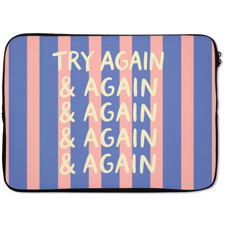 Laptophoes - Try again - Strepen - Roze - Verticaal - Blauw — 1