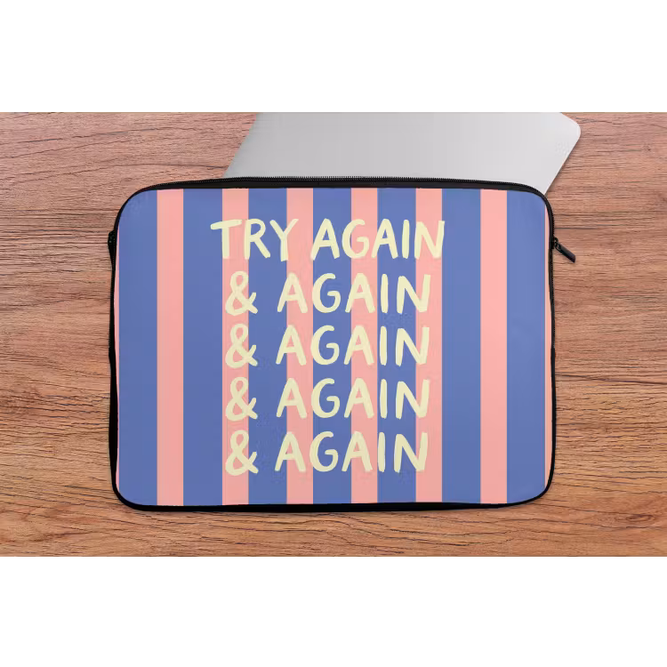 Laptophoes - Try again - Strepen - Roze - Verticaal - Blauw — 2