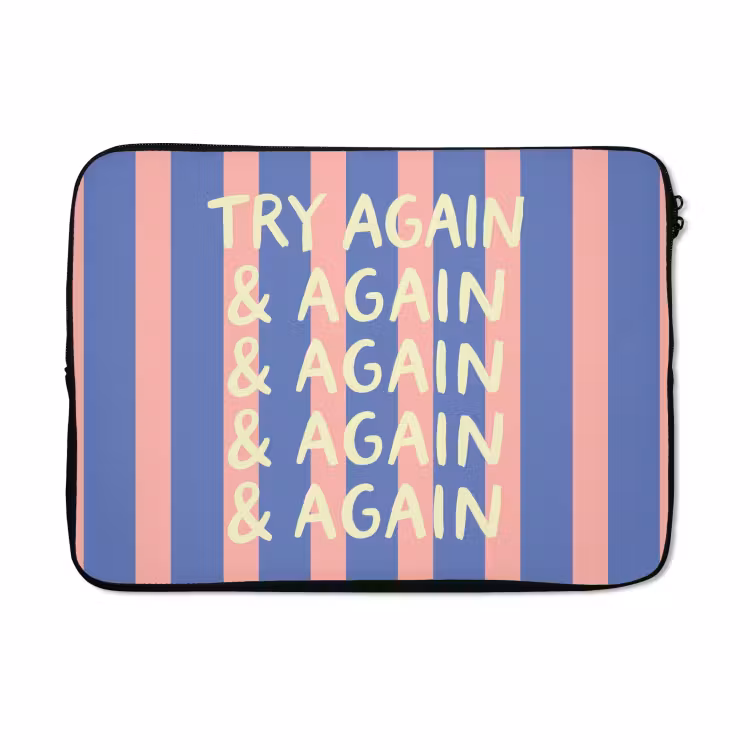 Laptophoes - Try again - Strepen - Roze - Verticaal - Blauw — 5