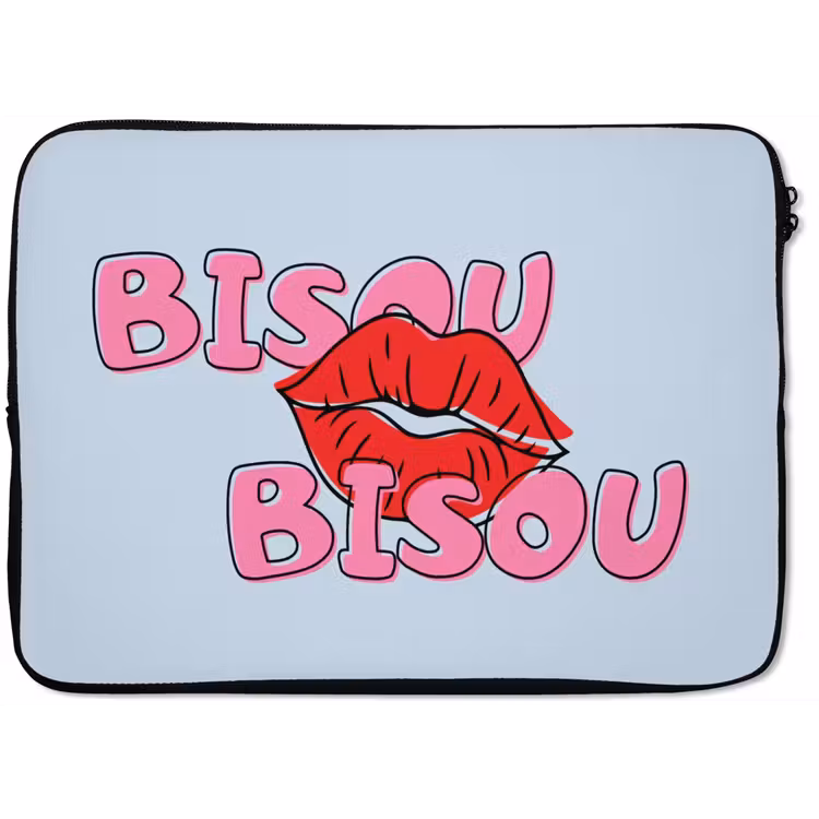 Laptophoes - Bisou - Blauw - Roze - Lippen — 1