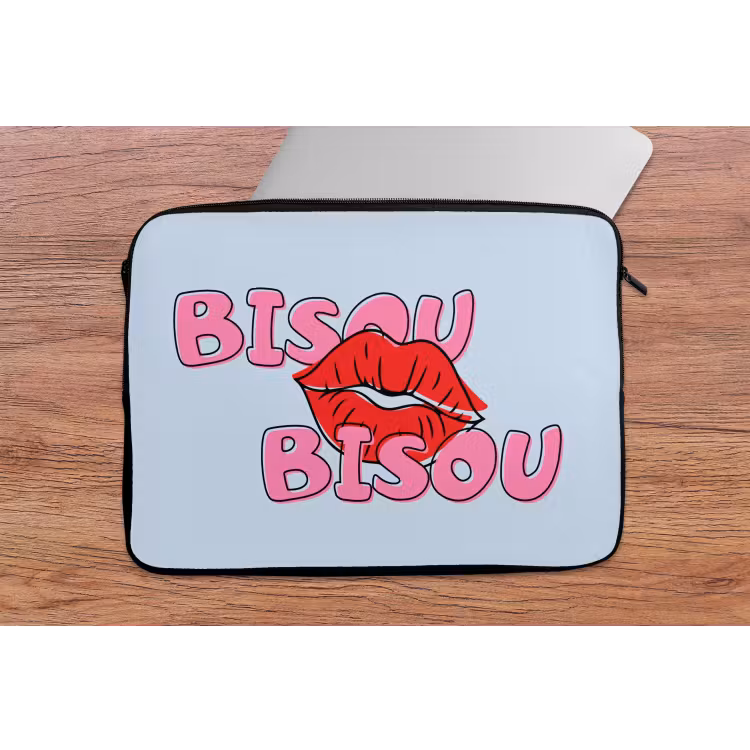 Laptophoes - Bisou - Blauw - Roze - Lippen — 2