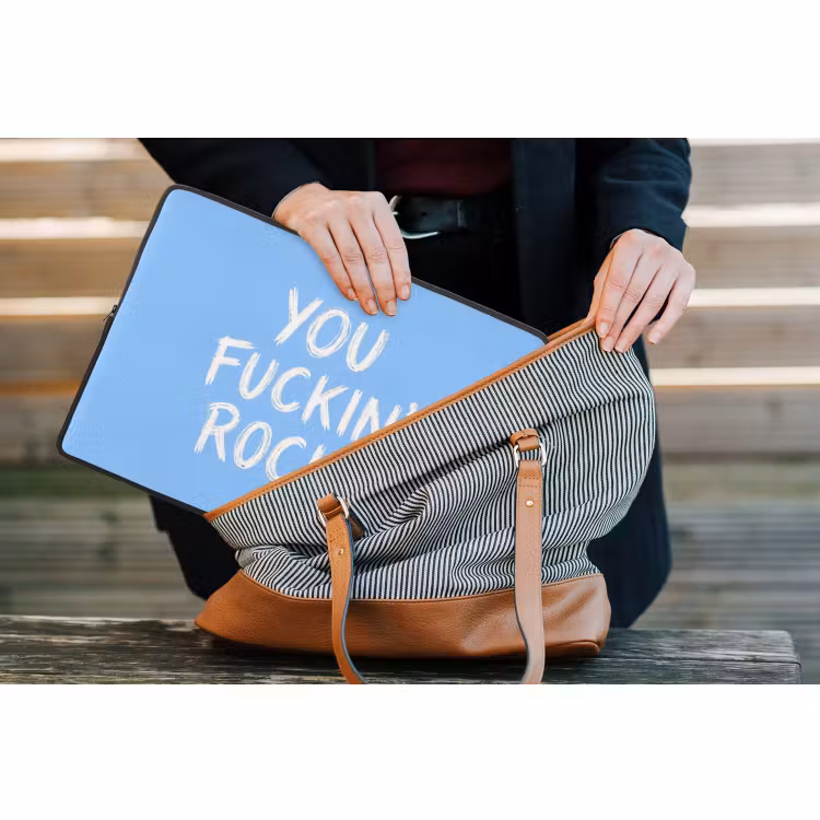 Laptophoes - Blauw - Wit - You fuckin rock — 4