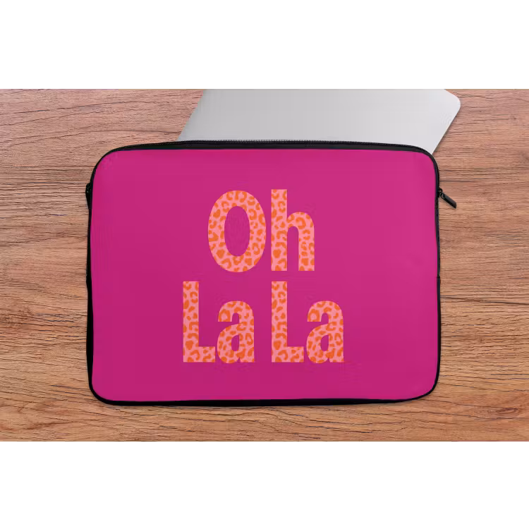 Laptophoes - Oh la la - Luipaardprint - Roze — 2
