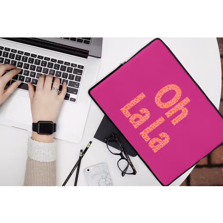 Laptophoes - Oh la la - Luipaardprint - Roze — 3