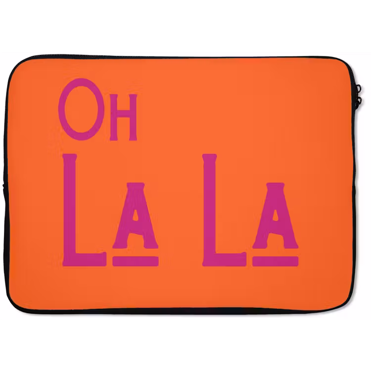 Laptophoes - Oh la la - Oranje - Roze - Scheeflettertype — 1