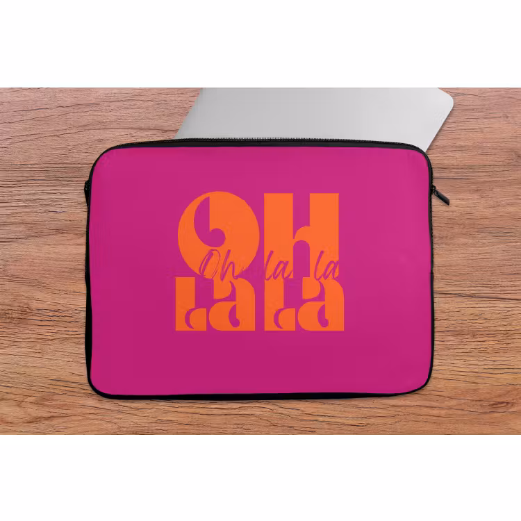 Laptophoes - Oh la la - Roze - Oranje - Gestapelde letters — 2