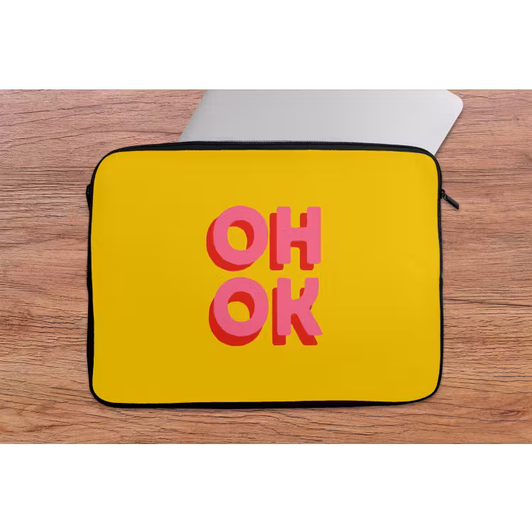 Laptophoes - Oh ok - 3D - Geel - Roze — 2