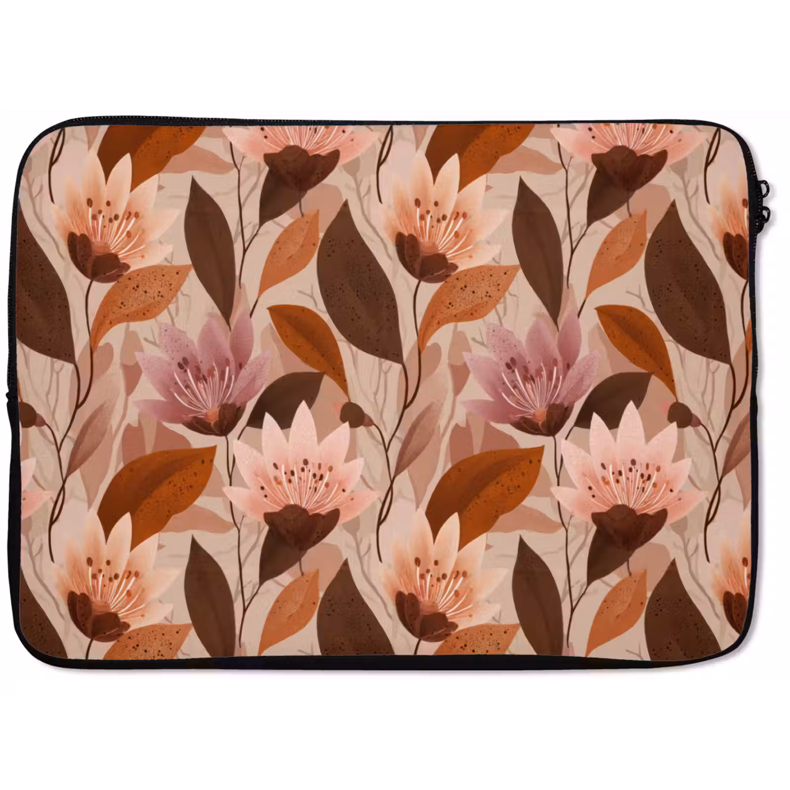 Laptophoes - Bloemen - Bladeren - Bruin — 1