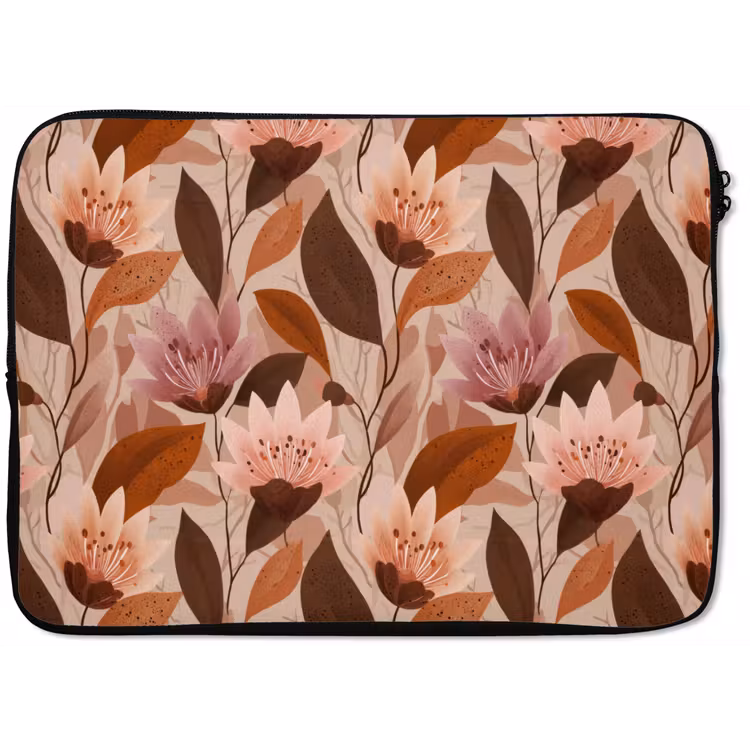 Laptophoes - Bloemen - Bladeren - Bruin — 1
