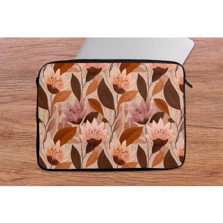 Laptophoes - Bloemen - Bladeren - Bruin — 2
