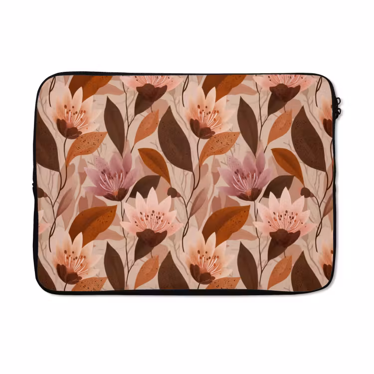 Laptophoes - Bloemen - Bladeren - Bruin — 5