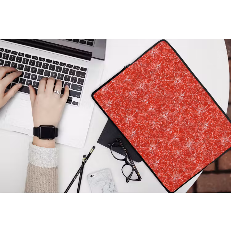 Laptophoes - Bloemen - Patroon - Rood — 3