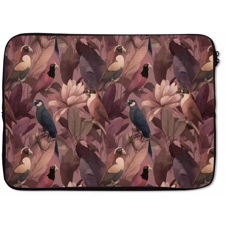 Laptophoes - Vogels - Bladeren - Roze — 1