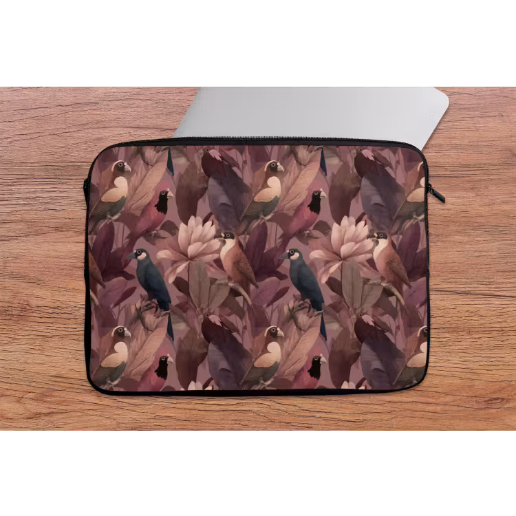 Laptophoes - Vogels - Bladeren - Roze — 2