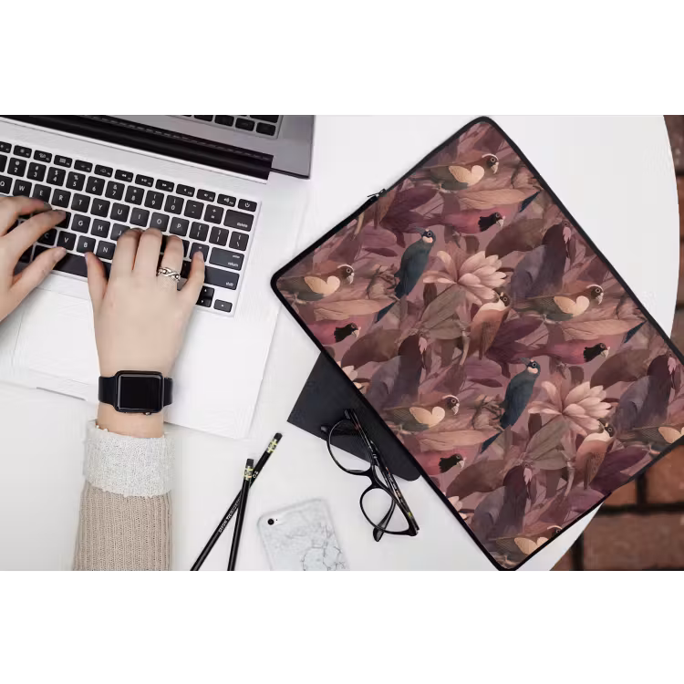 Laptophoes - Vogels - Bladeren - Roze — 3