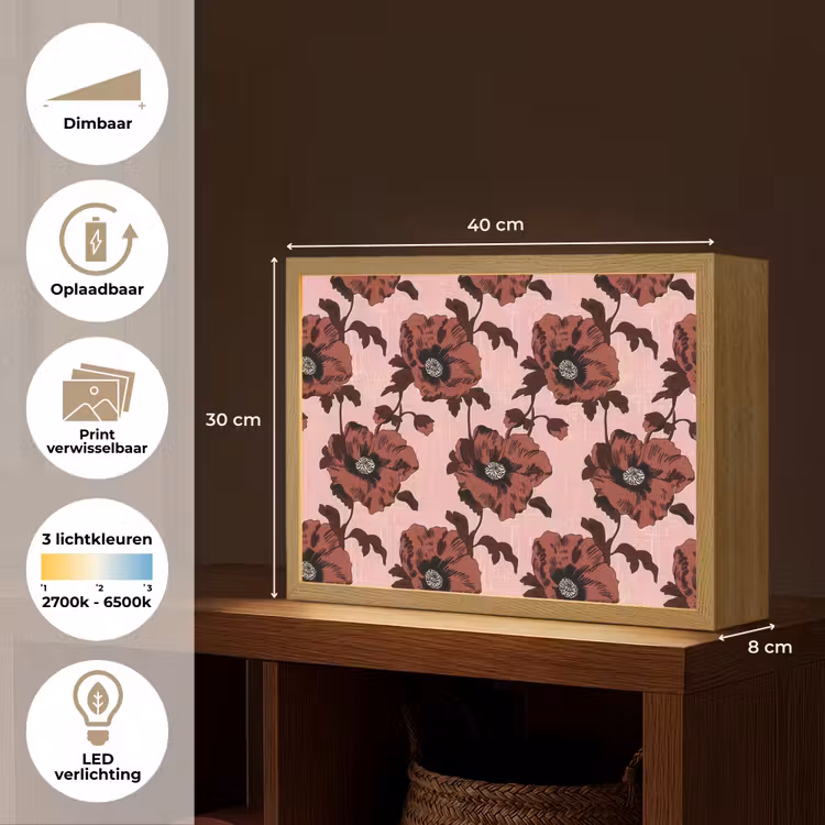 Lightbox - Wandlamp - Bloemen - Retro - Rood — 10