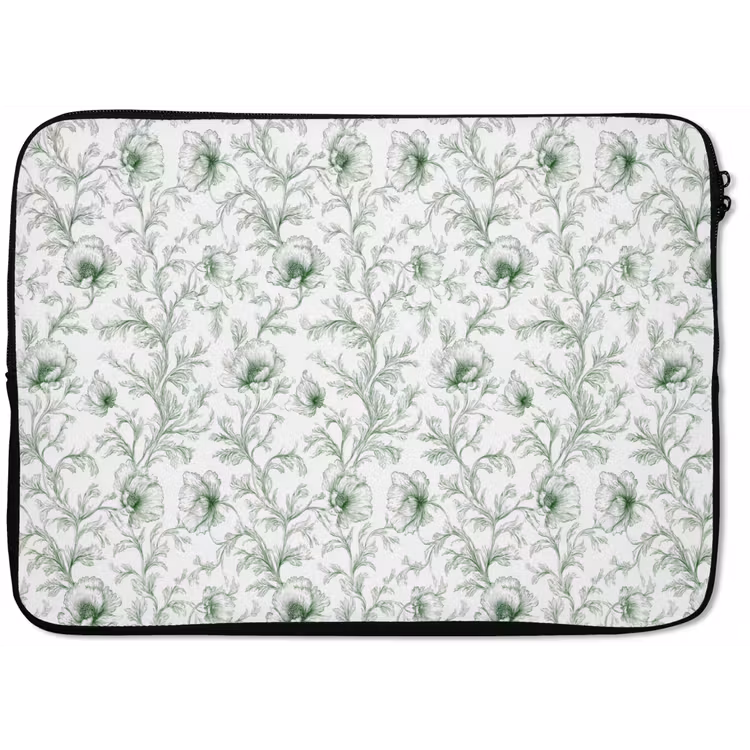 Laptophoes - Bloemen - Getekend - Groen — 1