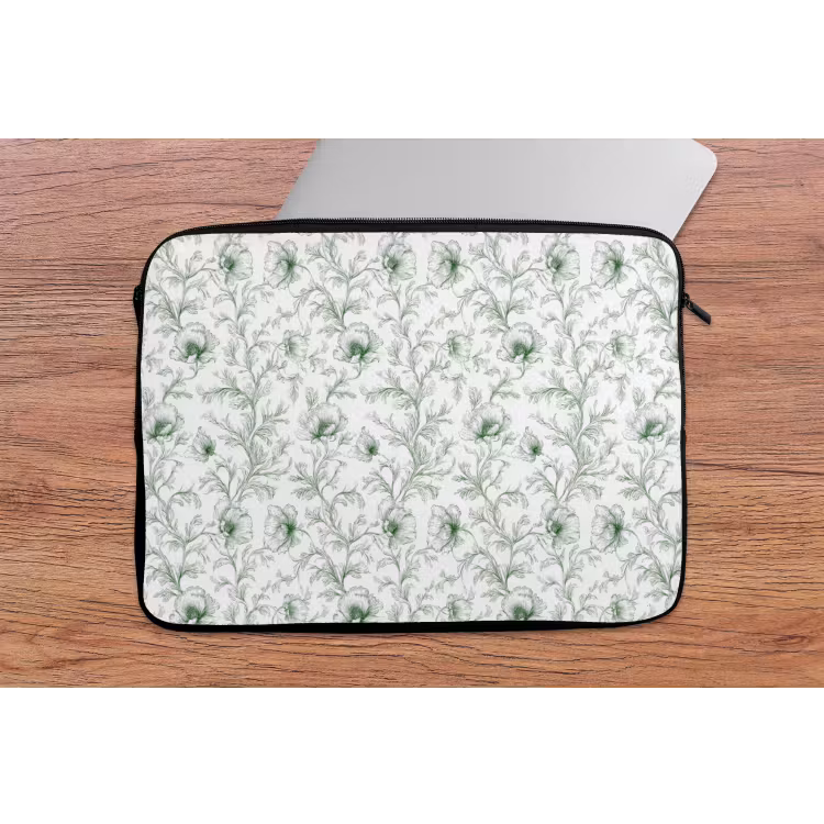 Laptophoes - Bloemen - Getekend - Groen — 2