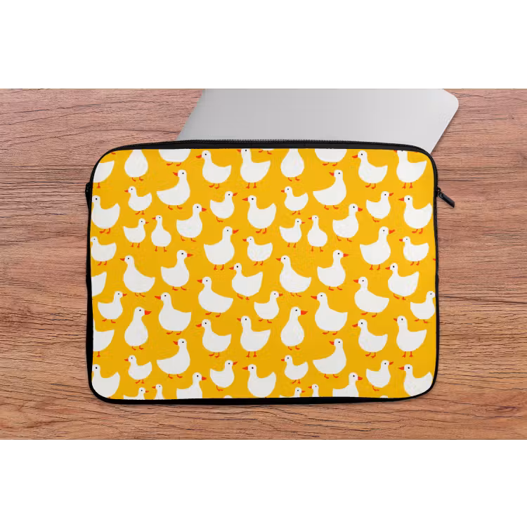 Laptophoes - Eendjes - Patroon - Geel — 2