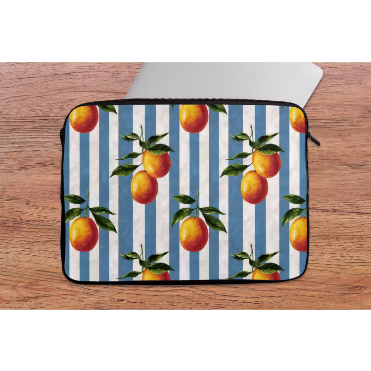 Laptophoes - Strepen - Citroen - Blauw — 2