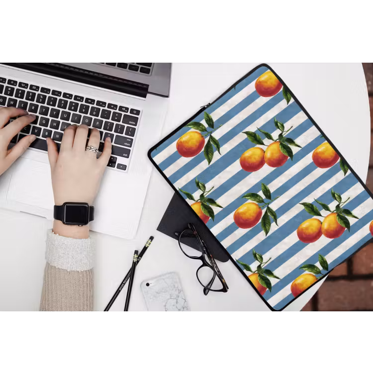 Laptophoes - Strepen - Citroen - Blauw — 3