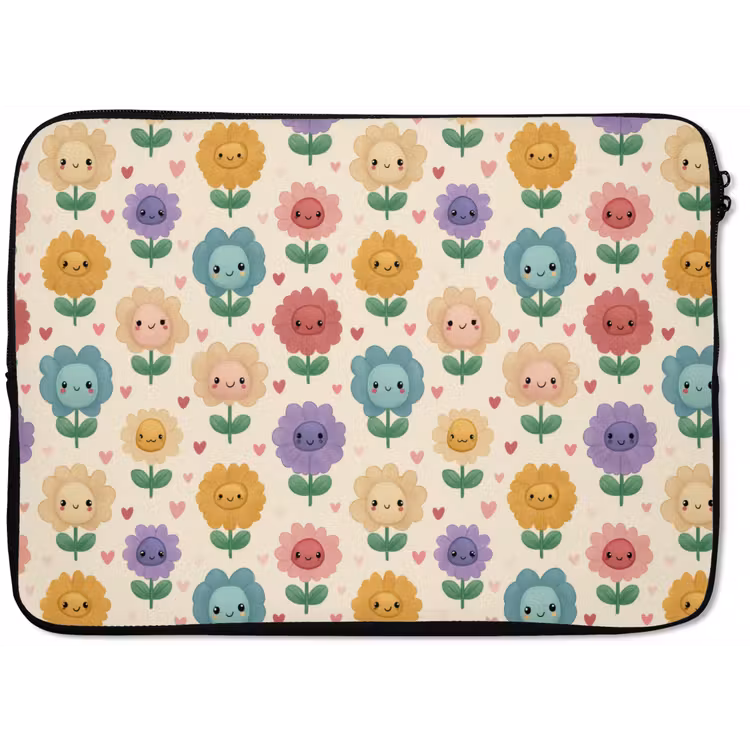 Laptophoes - Bloemen - Hartjes - Kleurrijk — 1