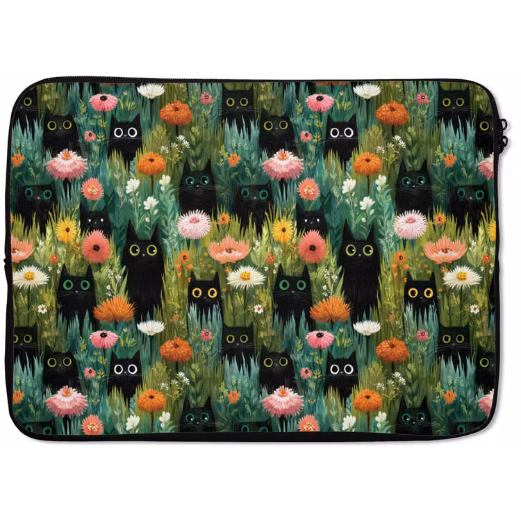 Laptophoes - Katten - Bloemen - Kleurrijk — 1