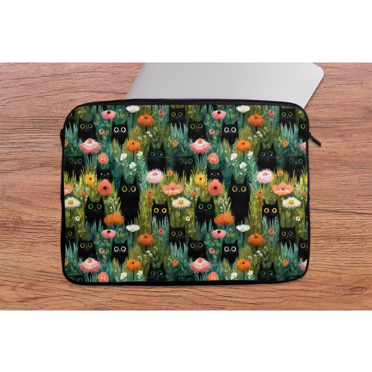 Laptophoes - Katten - Bloemen - Kleurrijk — 2