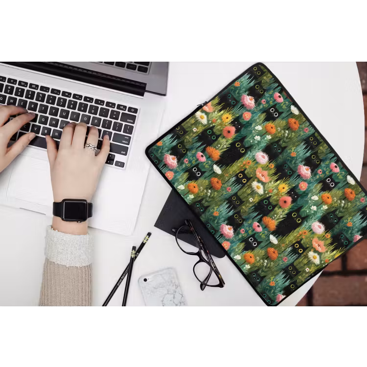 Laptophoes - Katten - Bloemen - Kleurrijk — 3