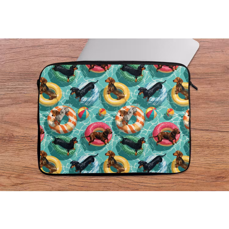 Laptophoes - Teckels - Zwembad - Kleurrijk — 2