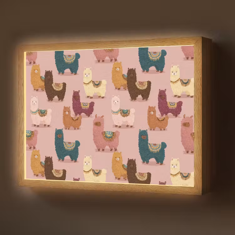 Lightbox - Wandlamp - Alpaca's - Patroon - Kleurrijk — 1